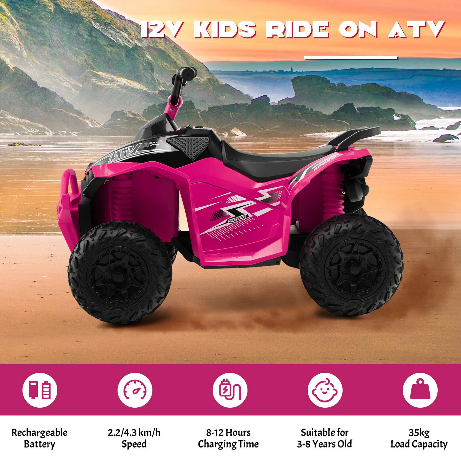 HONEY JOY 12V Kids Ride On ATV Battery Powered Vehicle Children Ride On Toys - Image 8