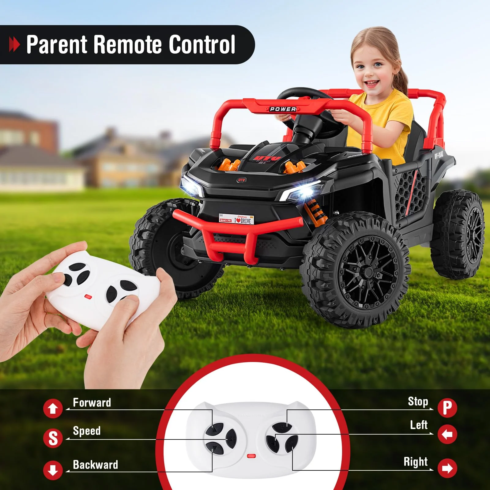 HONEY JOY 12V Kids Ride on Car, Battery Powered UTV Kids Truck w/Parental Remote - Image 2