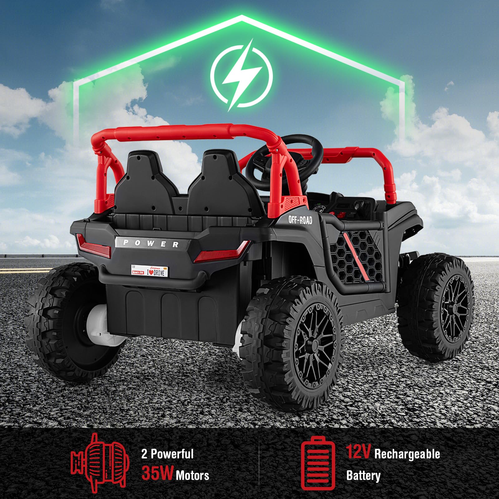 HONEY JOY 12V Kids Ride on Car, Battery Powered UTV Kids Truck w/Parental Remote - Image 4