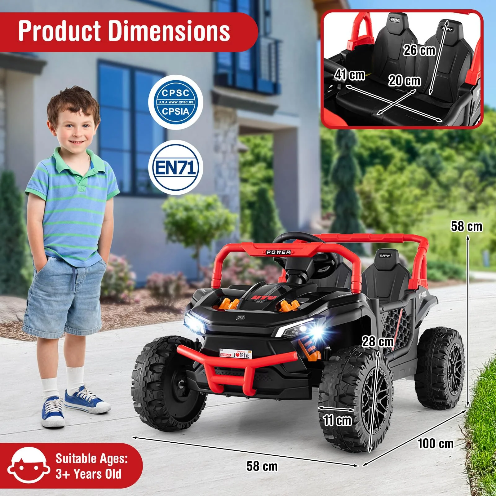 HONEY JOY 12V Kids Ride on Car, Battery Powered UTV Kids Truck w/Parental Remote - Image 6