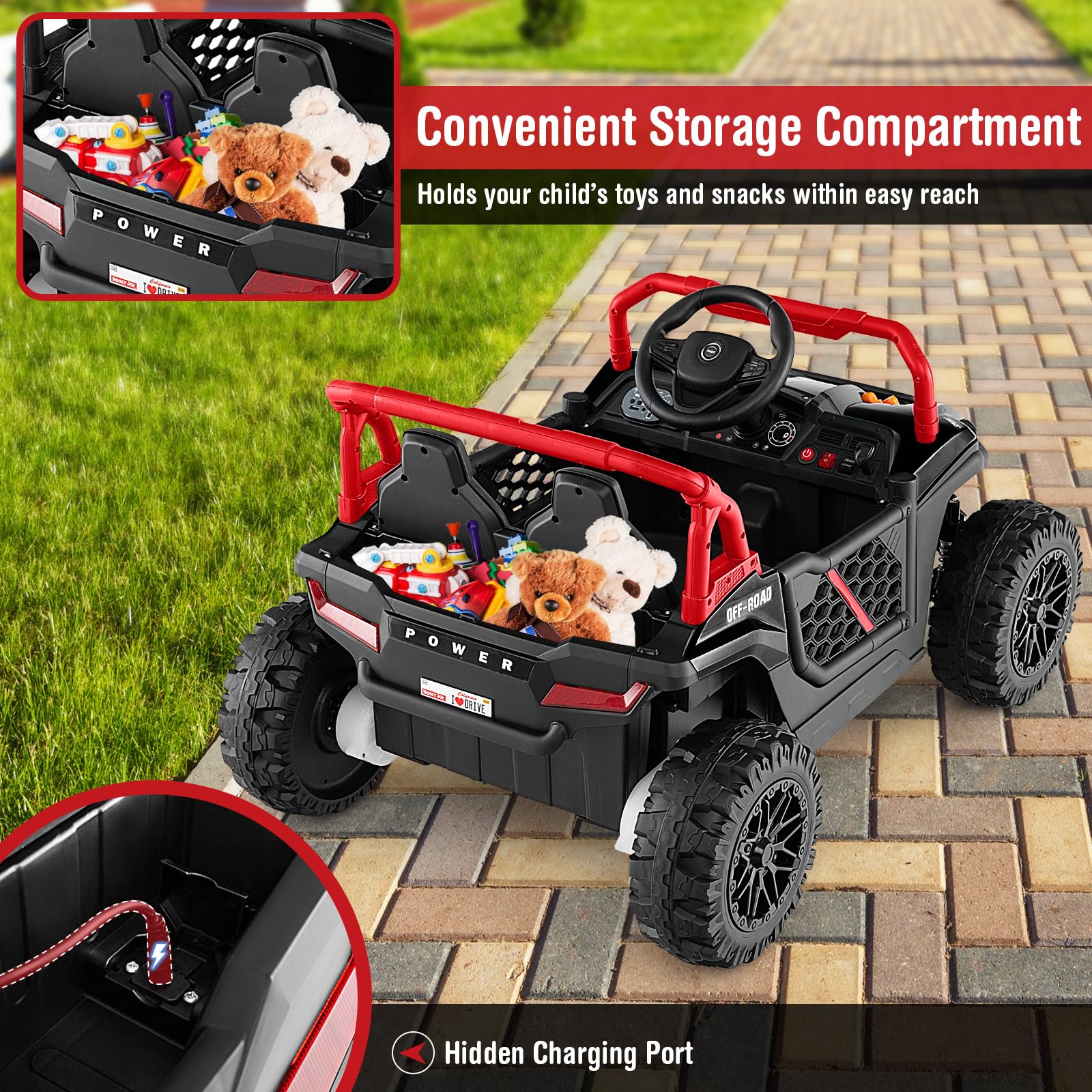 HONEY JOY 12V Kids Ride on Car, Battery Powered UTV Kids Truck w/Parental Remote - Image 7