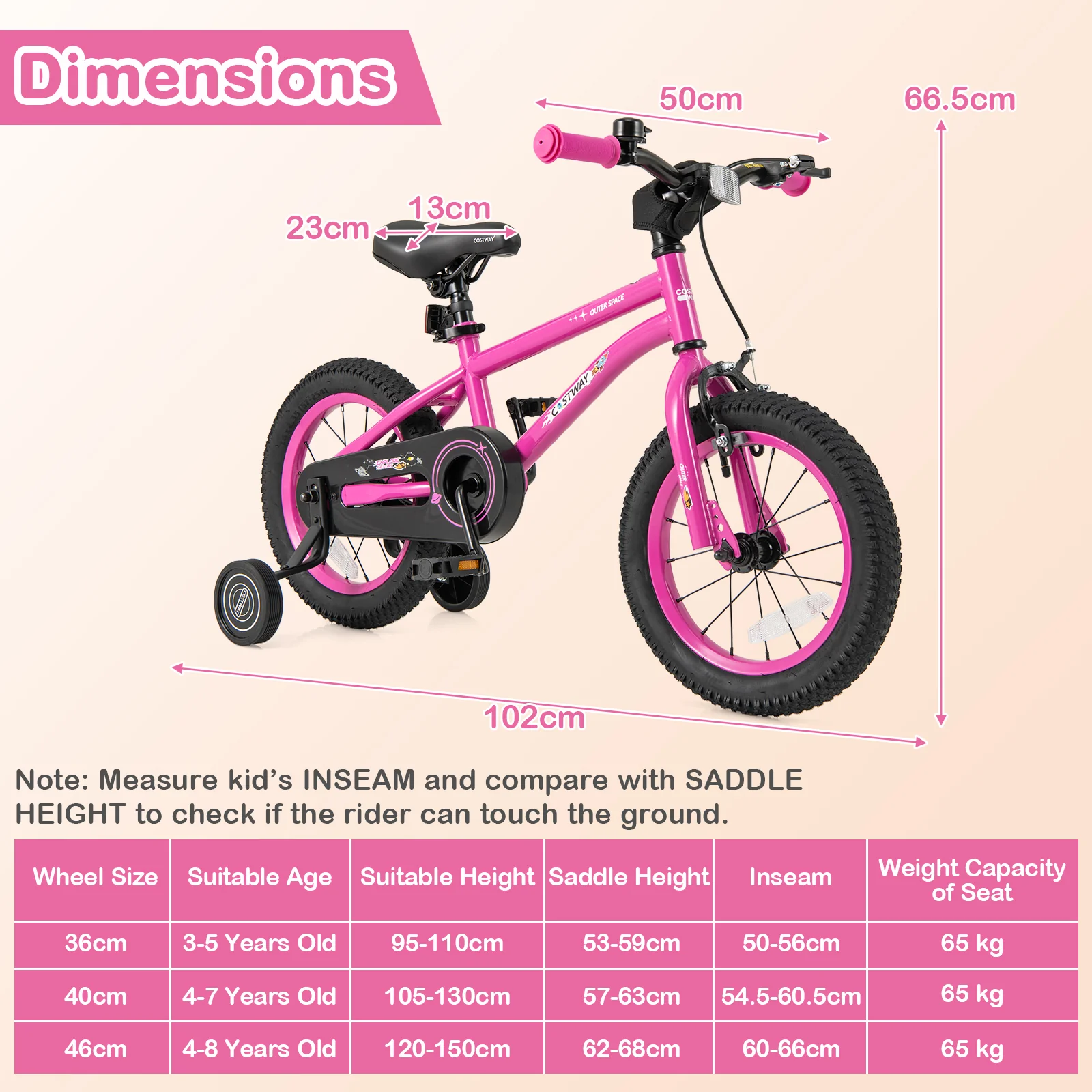 HONEY JOY 14 16 18 Inch Kid’s Bike Bicycle Removable Training Wheels for 3-8 Years - Image 5