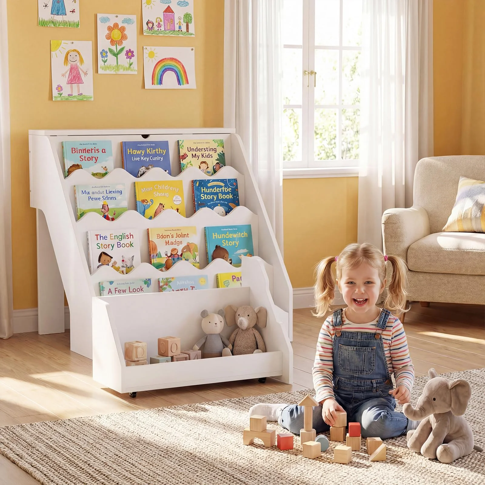 HONEY JOY 2-in-1 Kids Bookshelf & Toy Storage Organizer, Storage Rack - Image 4