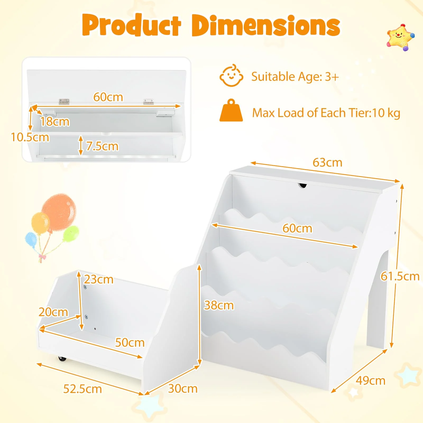 HONEY JOY 2-in-1 Kids Bookshelf & Toy Storage Organizer, Storage Rack - Image 5