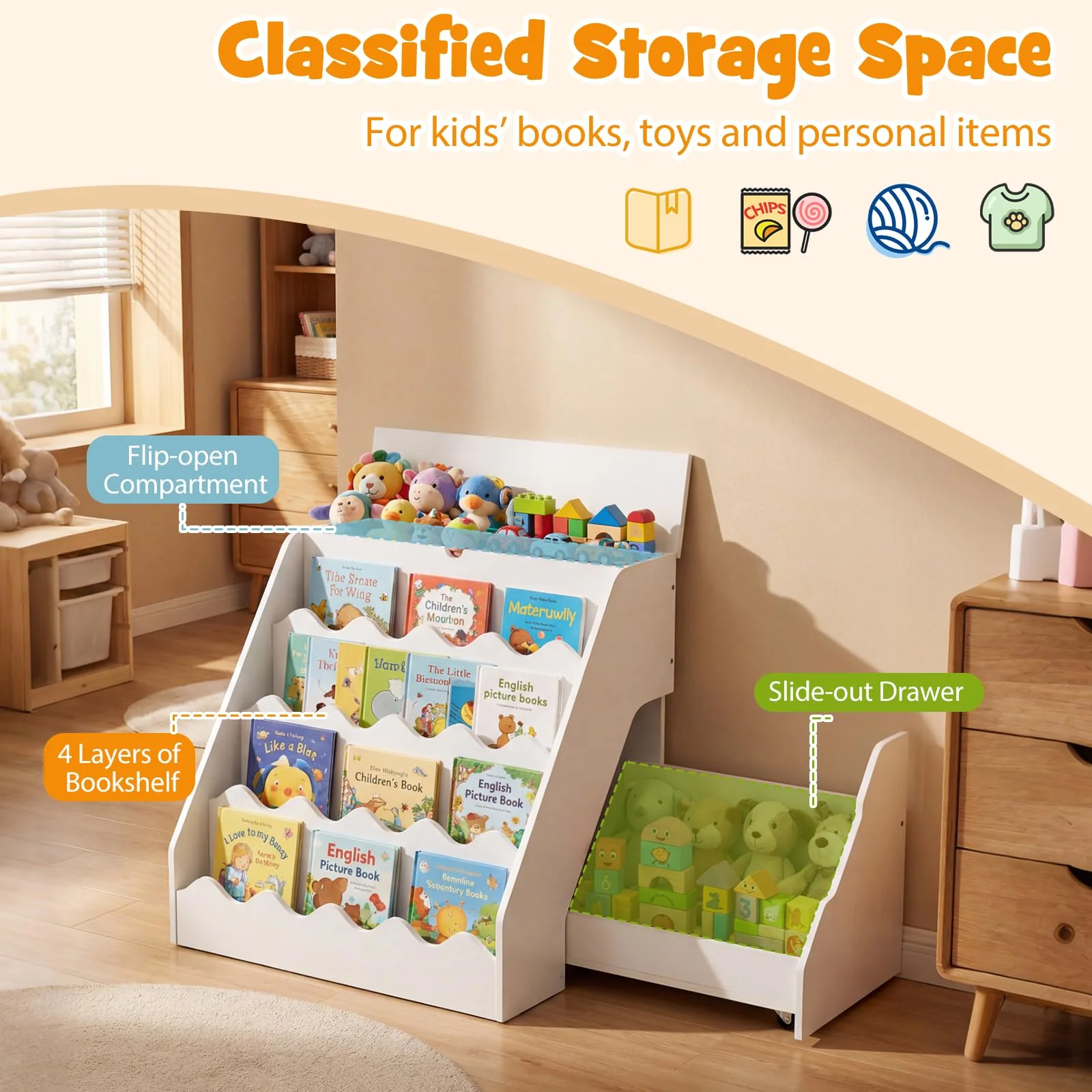 HONEY JOY 2-in-1 Kids Bookshelf & Toy Storage Organizer, Storage Rack - Image 6