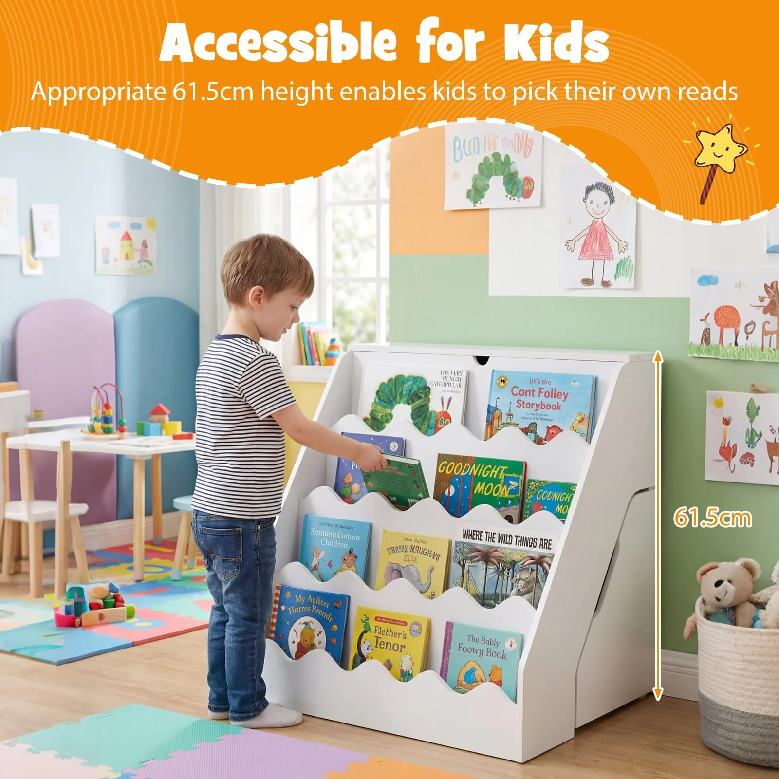 HONEY JOY 2-in-1 Kids Bookshelf & Toy Storage Organizer, Storage Rack - Image 7