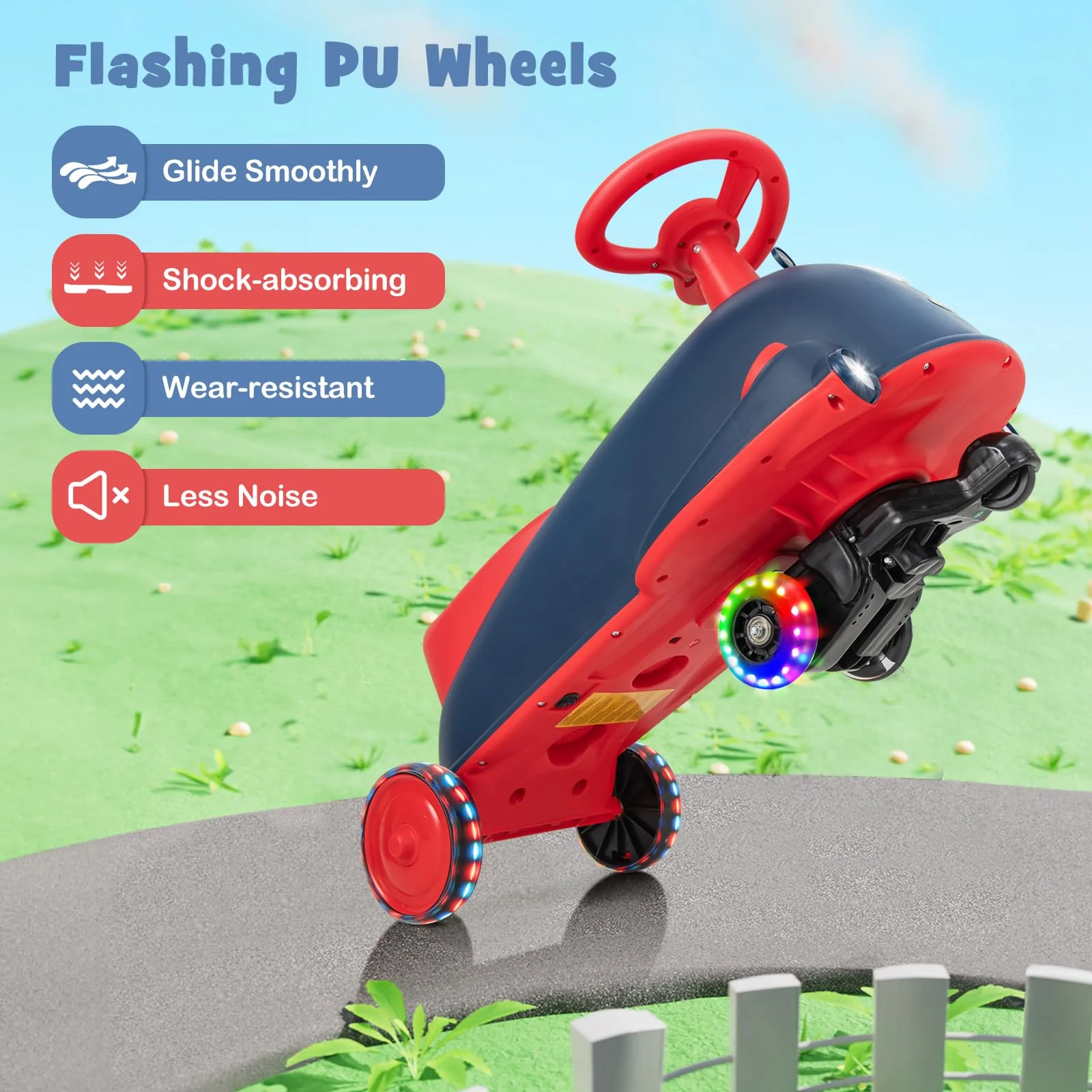 HONEY JOY 2 in 1 Kids Electric Wiggle Car, Ride On Drifting Wiggle Car for Children with Light up Wheels - Image 5