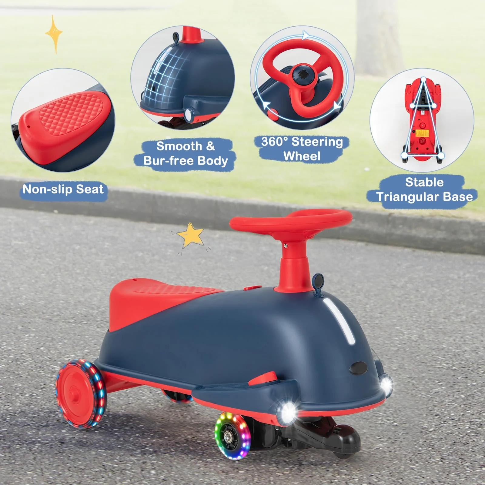 HONEY JOY 2 in 1 Kids Electric Wiggle Car, Ride On Drifting Wiggle Car for Children with Light up Wheels - Image 8