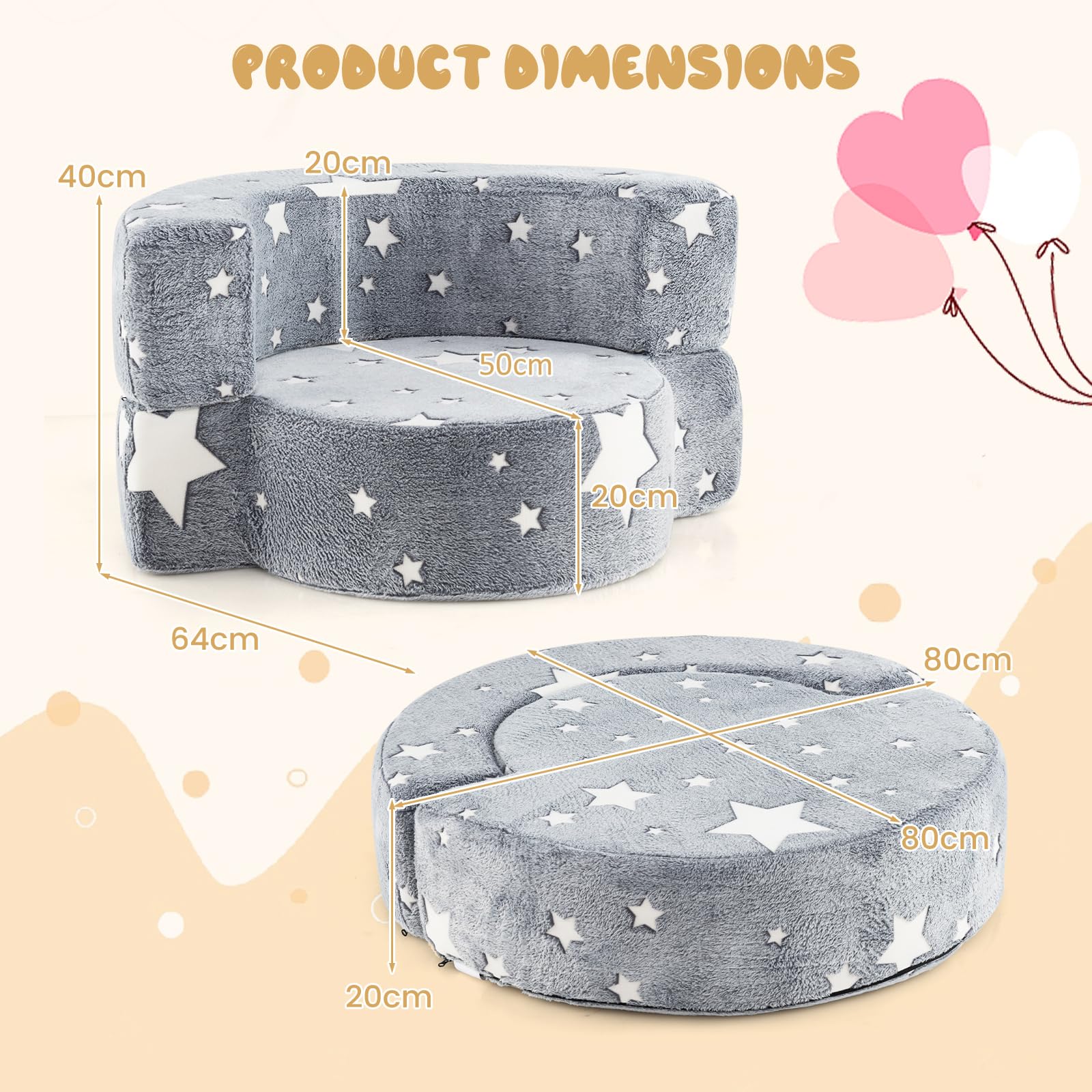 HONEY JOY 2-in-1 Toddler Chair, Glow in The Dark Kids Couch with Removable & Washable Cover - Image 3