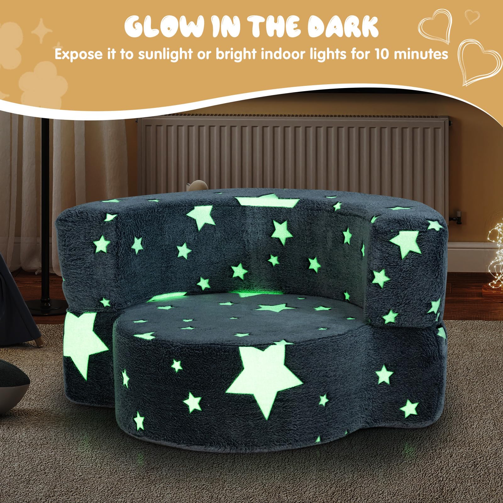 HONEY JOY 2-in-1 Toddler Chair, Glow in The Dark Kids Couch with Removable & Washable Cover - Image 5