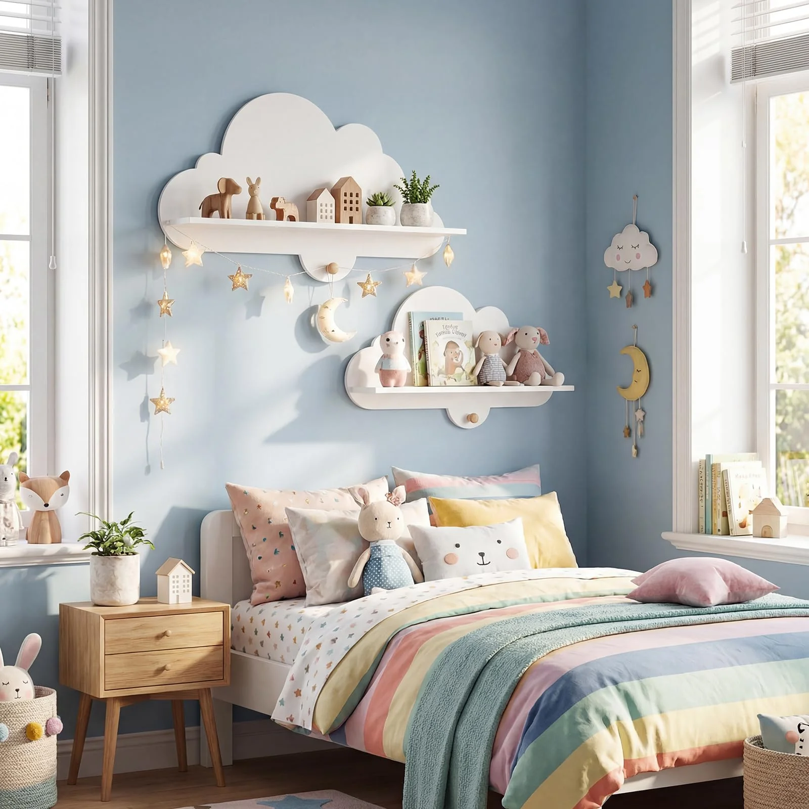 HONEY JOY 2 Pieces Floating Cloud Shelves, Wall Mounted Storage Display Rack - Image 2