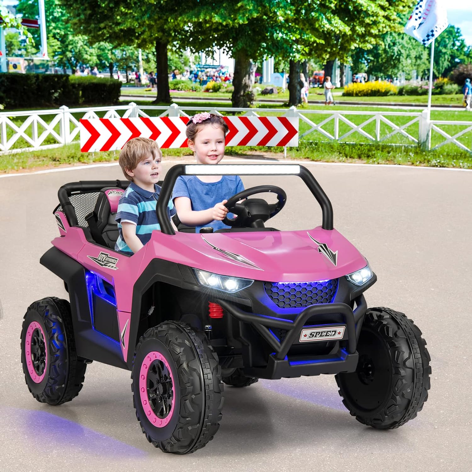 HONEY JOY 2-Seater Ride on Car, 12V Electric UTV w/Remote Control, Spring Suspension, High/Low Speed - Image 11