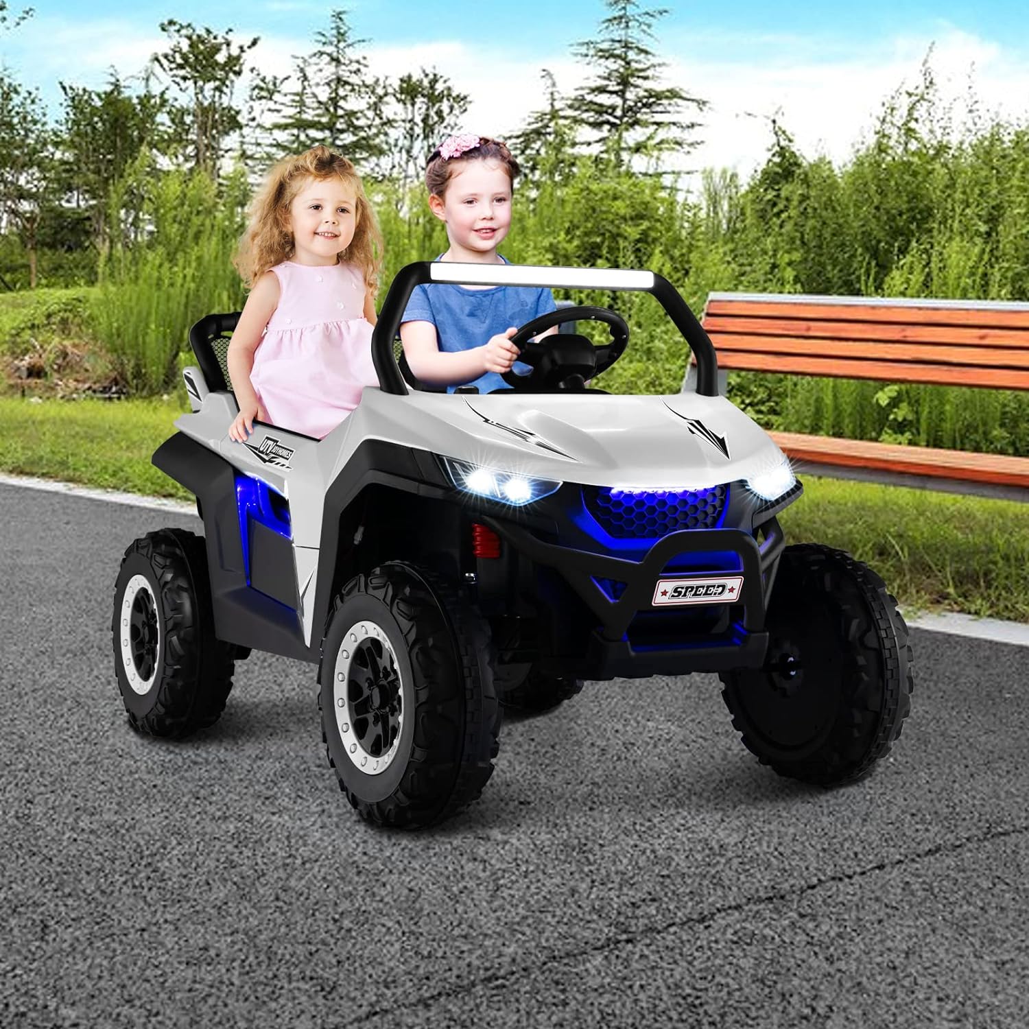 HONEY JOY 2-Seater Ride on Car, 12V Electric UTV w/Remote Control, Spring Suspension, High/Low Speed - Image 12