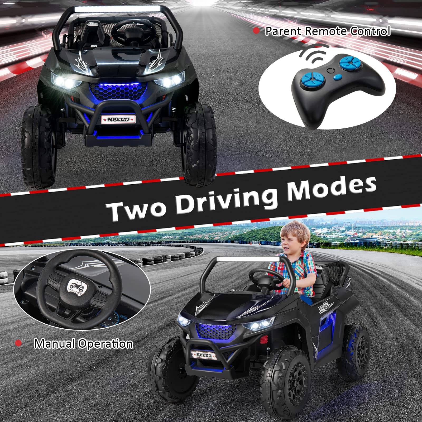 HONEY JOY 2-Seater Ride on Car, 12V Electric UTV w/Remote Control, Spring Suspension, High/Low Speed - Image 4