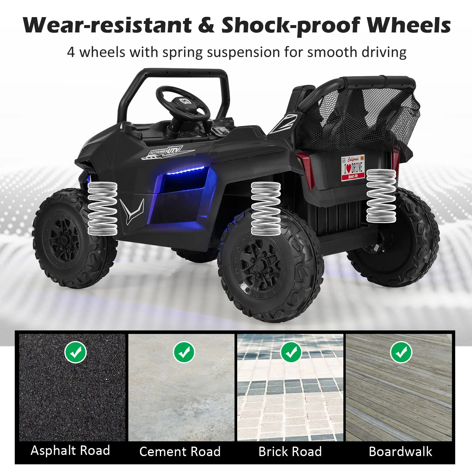 HONEY JOY 2-Seater Ride on Car, 12V Electric UTV w/Remote Control, Spring Suspension, High/Low Speed - Image 8