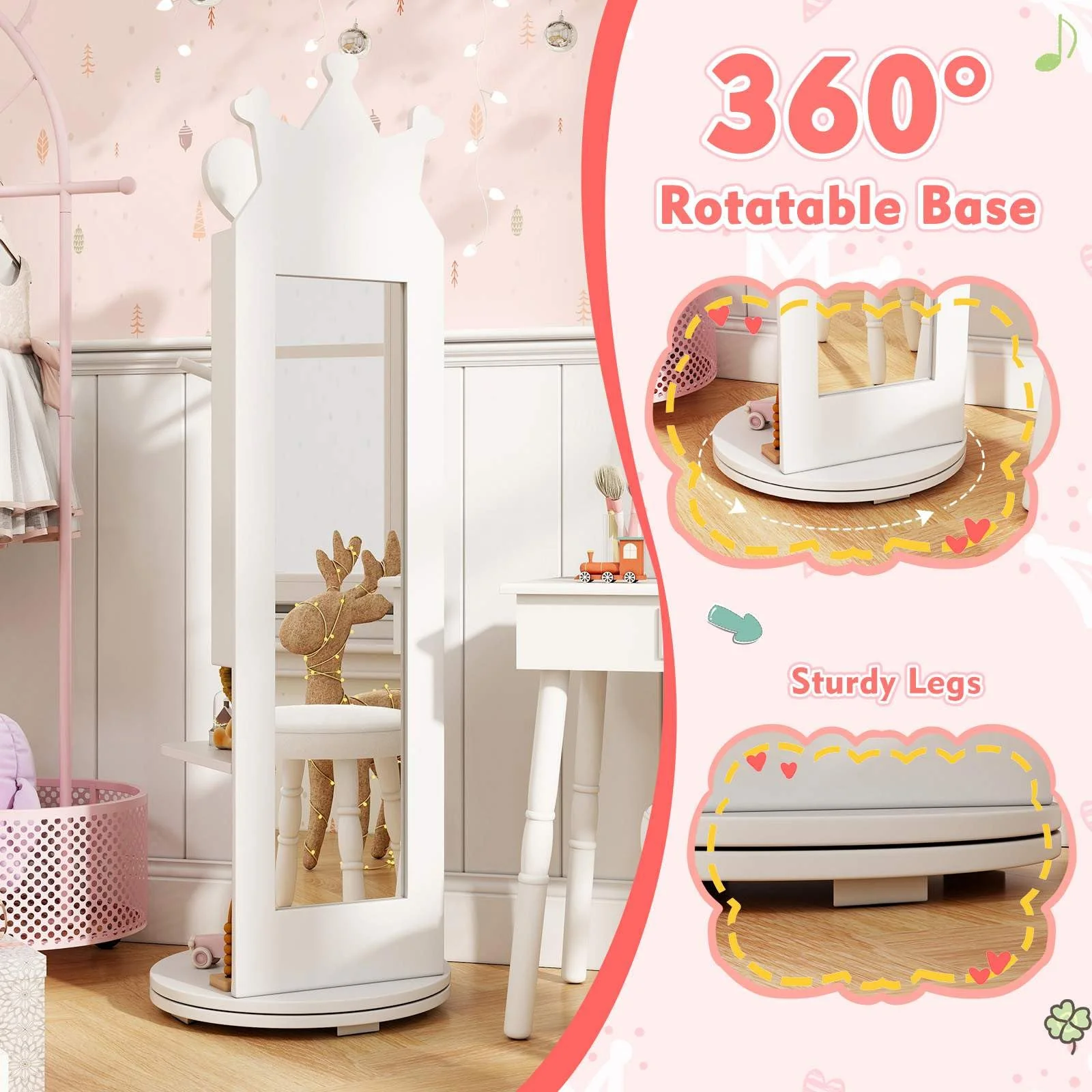 HONEY JOY 360° Rotating Kids Jewelry Cabinet - Image 4