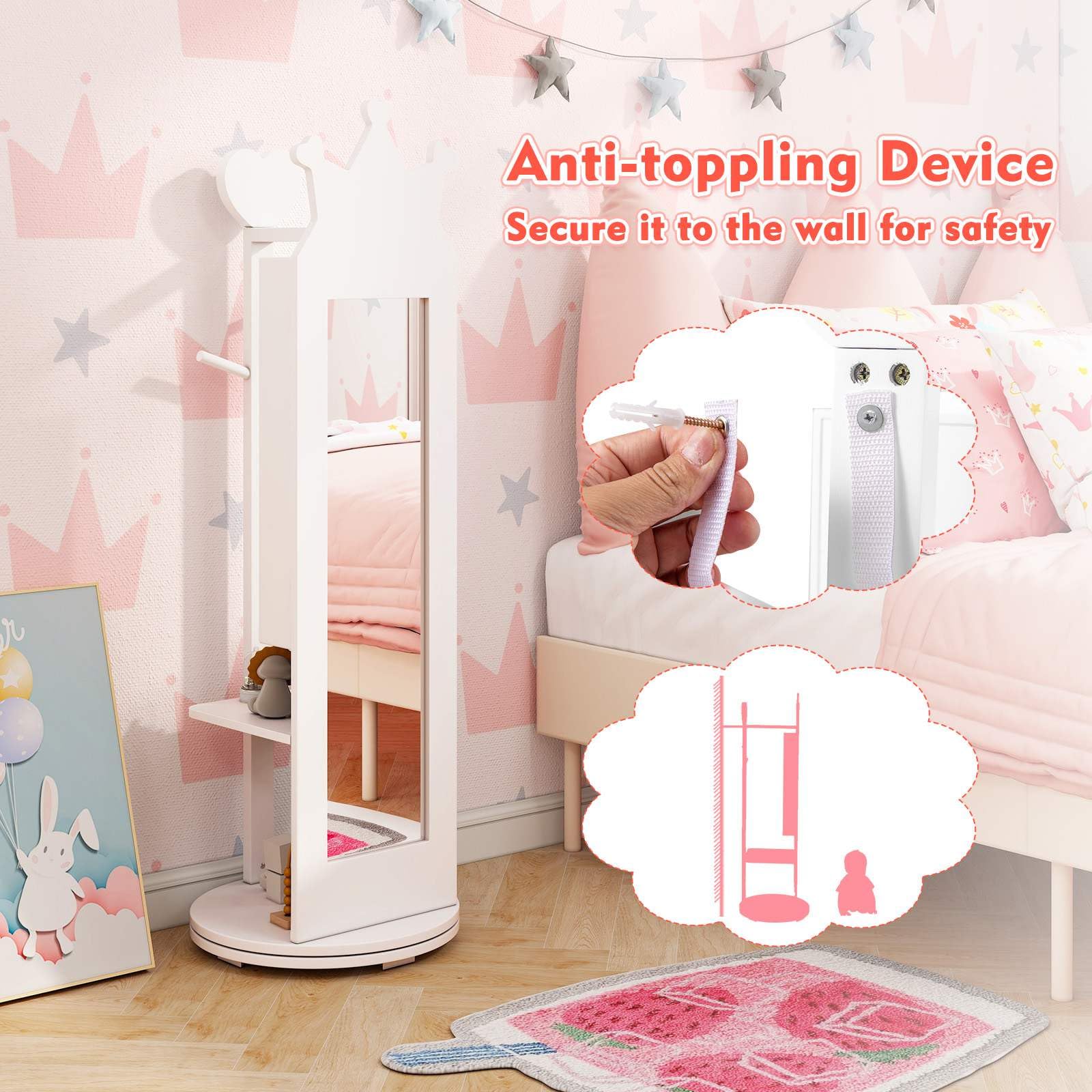 HONEY JOY 360° Rotating Kids Jewelry Cabinet - Image 6
