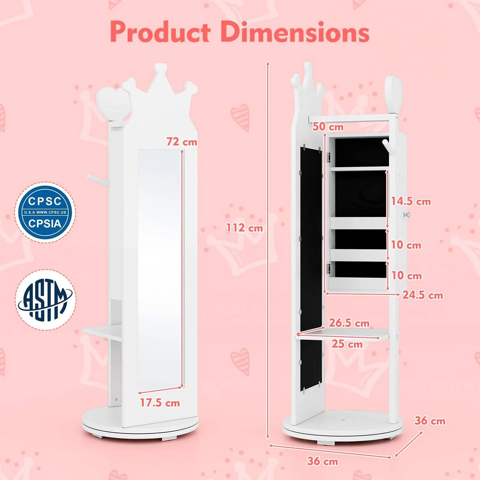 HONEY JOY 360° Rotating Kids Jewelry Cabinet - Image 7
