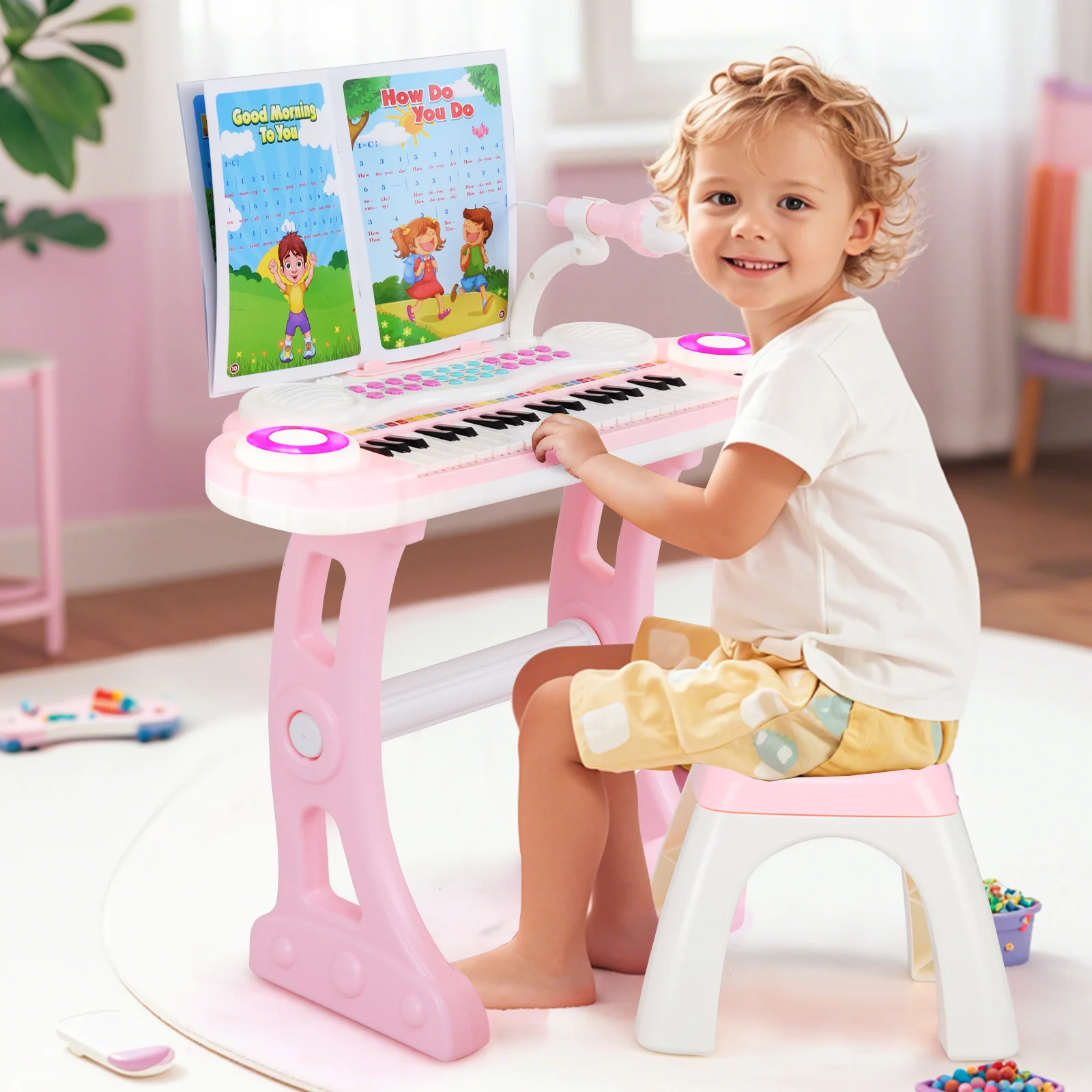 HONEY JOY 37-Key Kids Piano Keyboard Toy, Toddler Electronic Piano w/ Music Score - Image 3