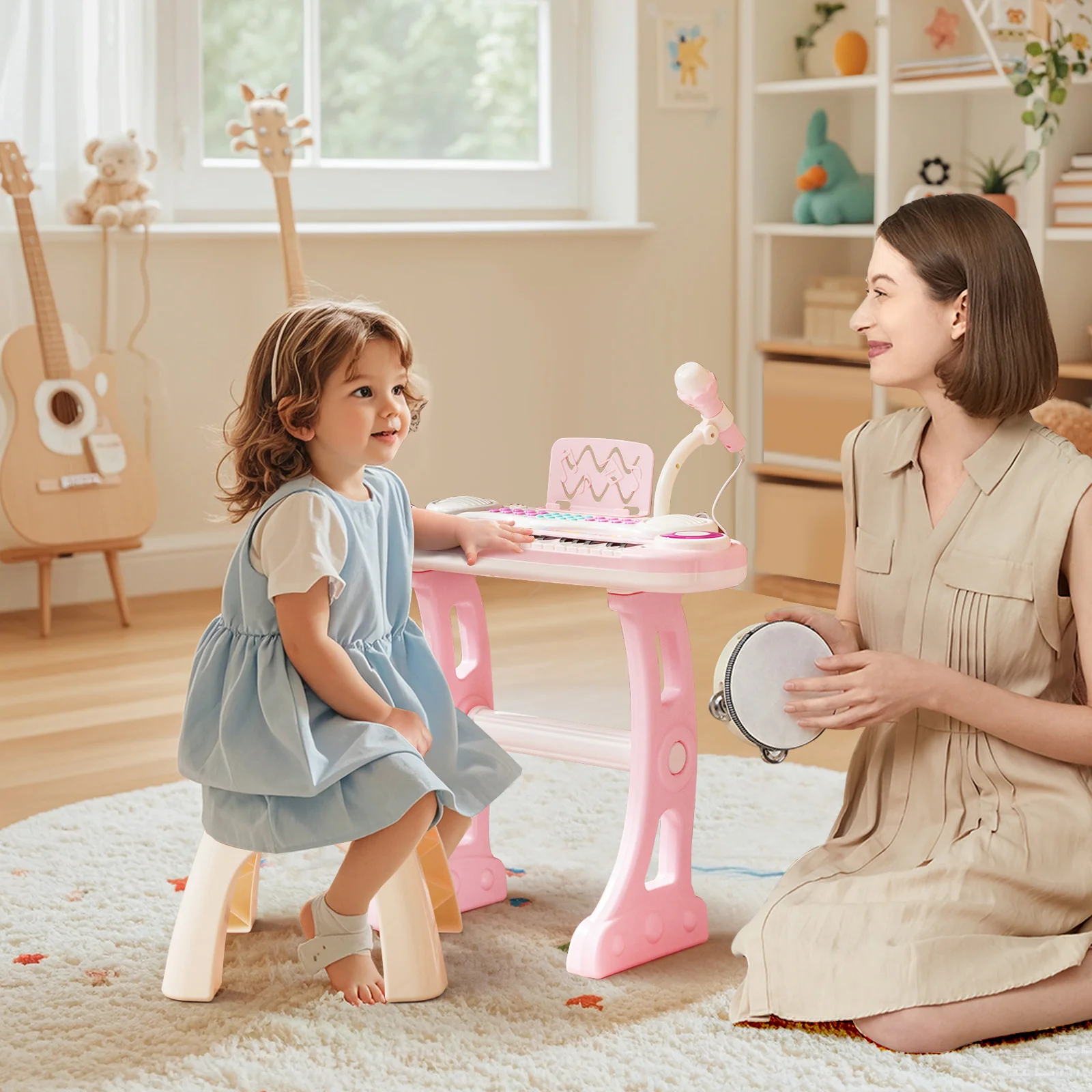 HONEY JOY 37-Key Kids Piano Keyboard Toy, Toddler Electronic Piano w/ Music Score - Image 4