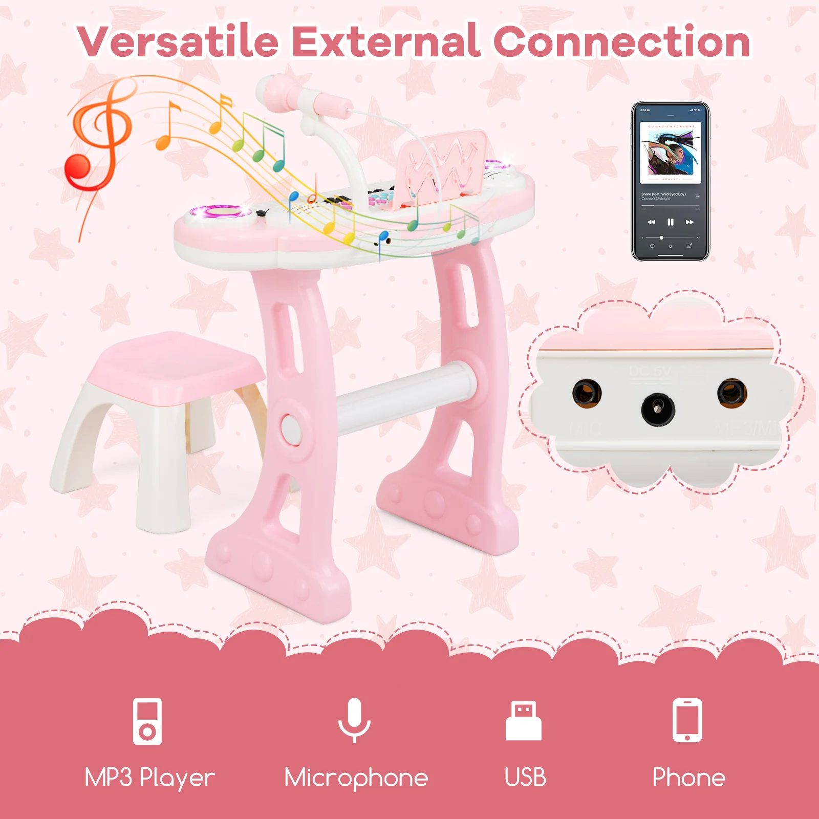HONEY JOY 37-Key Kids Piano Keyboard Toy, Toddler Electronic Piano w/ Music Score - Image 7