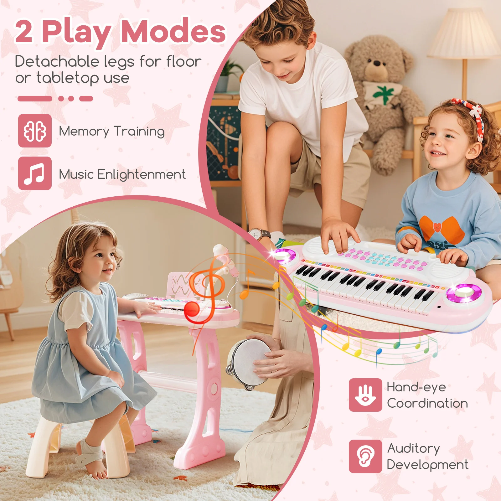 HONEY JOY 37-Key Kids Piano Keyboard Toy, Toddler Electronic Piano w/ Music Score - Image 8