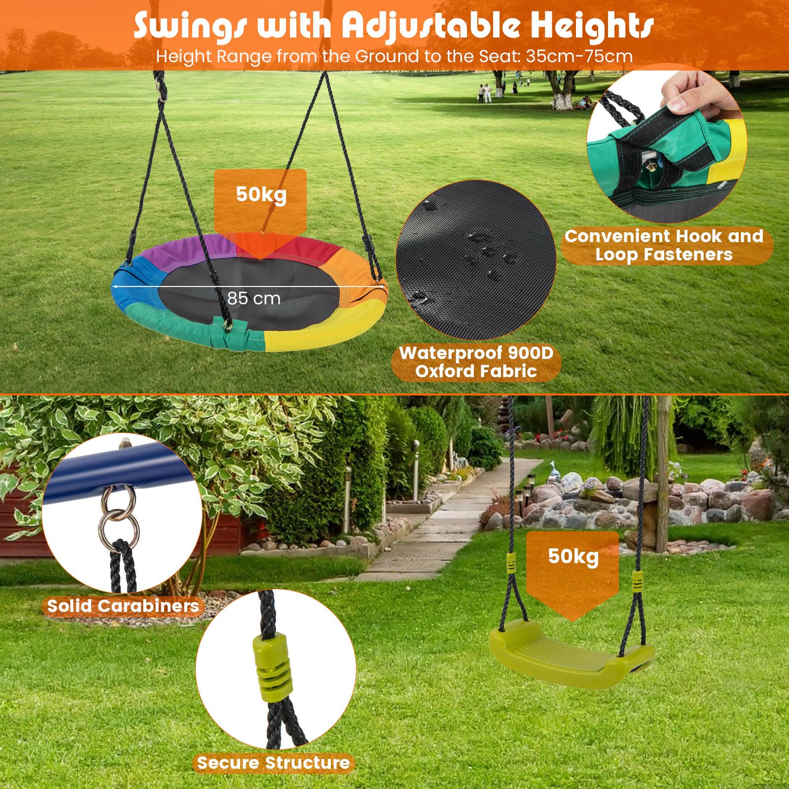 HONEY JOY 4-in-1 Swing Set, Heavy-Duty Metal Playset with Slide, Basketball Hoop - Image 4