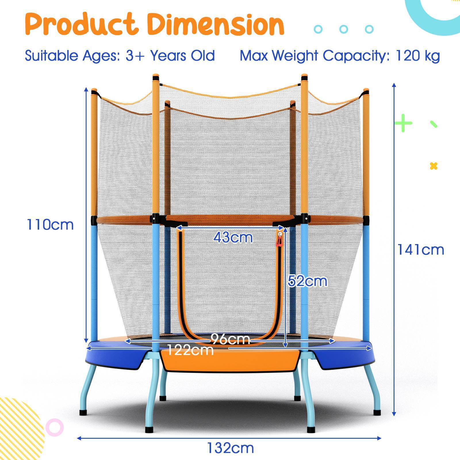 HONEY JOY 48" Kids Trampoline Recreational Trampoline w/Heavy-duty Elastic Ropes - Image 5