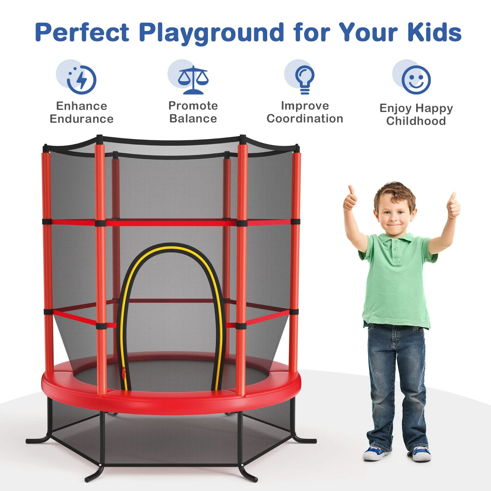 HONEY JOY 5.3FT Kids Trampoline, Toddler Trampoline w/Safe Enclosure Net, Accessories Bag, Jumping Pad - Image 5