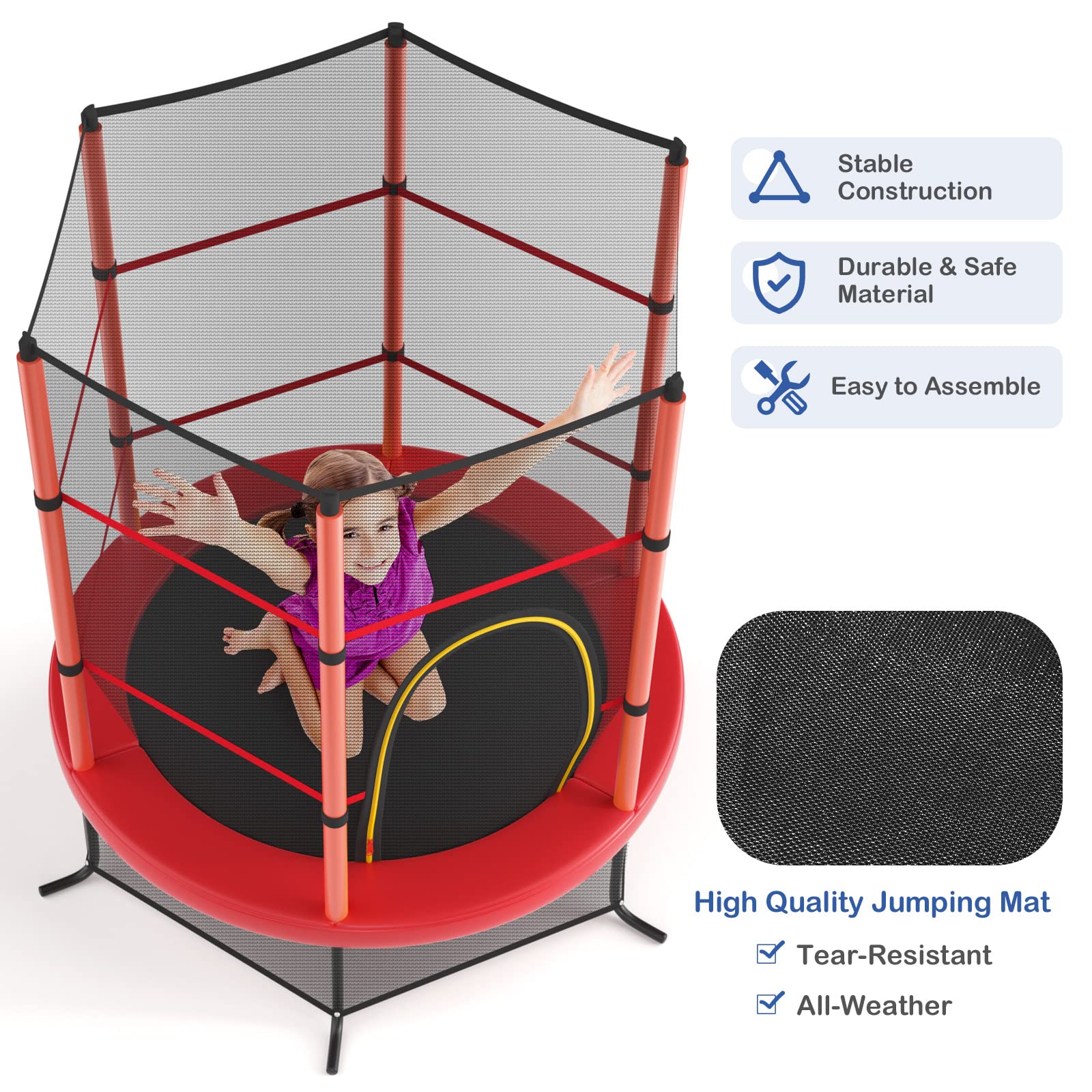 HONEY JOY 5.3FT Kids Trampoline, Toddler Trampoline w/Safe Enclosure Net, Accessories Bag, Jumping Pad - Image 6