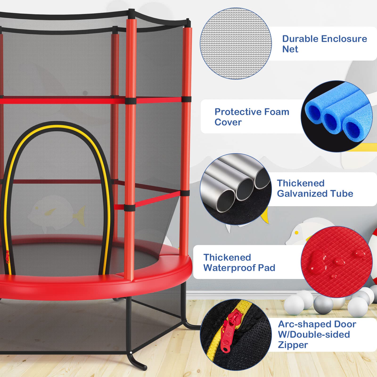 HONEY JOY 5.3FT Kids Trampoline, Toddler Trampoline w/Safe Enclosure Net, Accessories Bag, Jumping Pad - Image 7