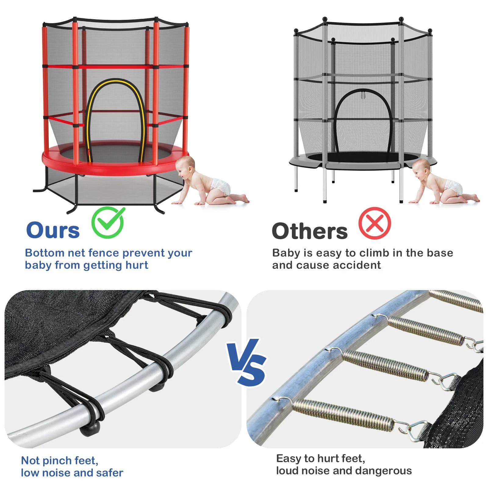 HONEY JOY 5.3FT Kids Trampoline, Toddler Trampoline w/Safe Enclosure Net, Accessories Bag, Jumping Pad - Image 8