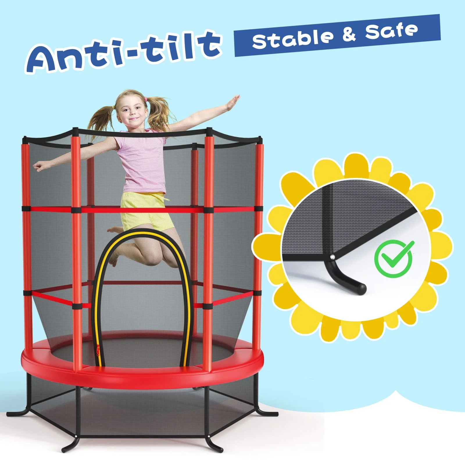 HONEY JOY 5.3FT Kids Trampoline, Toddler Trampoline w/Safe Enclosure Net, Accessories Bag, Jumping Pad - Image 9