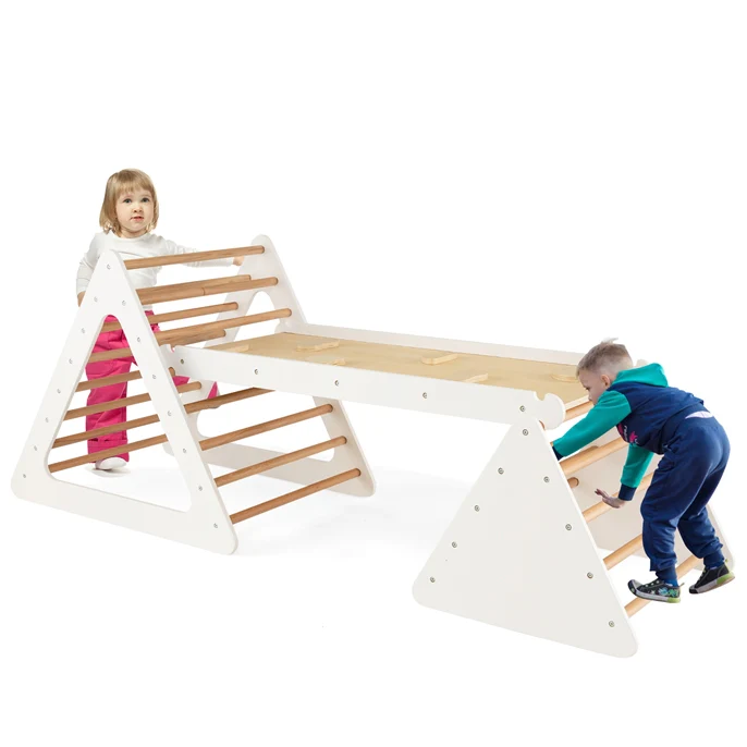 HONEY JOY 3 in 1 Triangle Climber with Ramp, Wooden Climbing Toys for Toddlers - Image 10