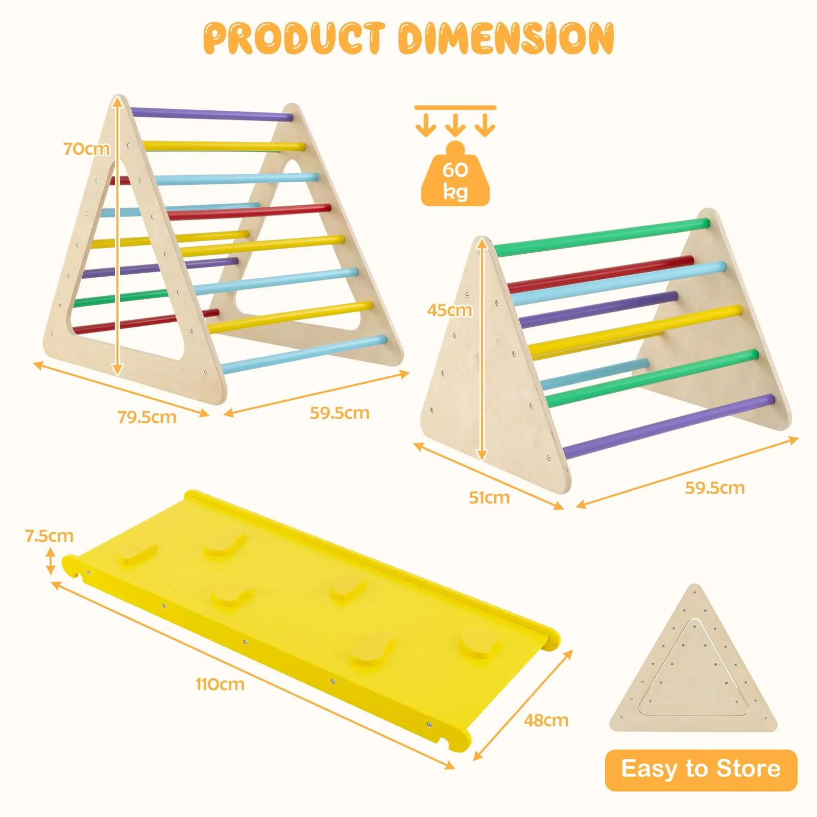 HONEY JOY 3 in 1 Triangle Climber with Ramp, Wooden Climbing Toys for Toddlers - Image 7