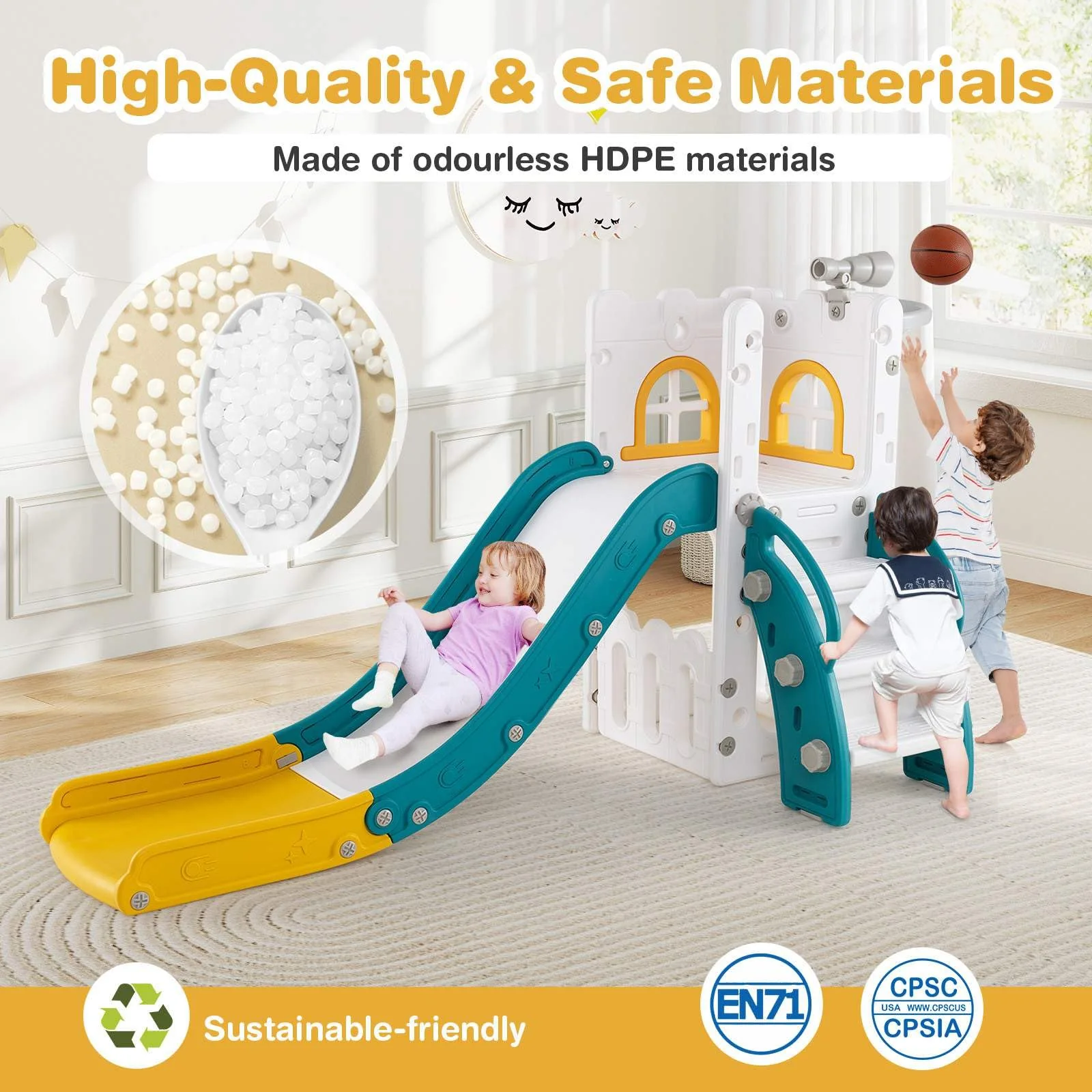 HONEY JOY 6 in 1 L-Shaped Toddle Slide for Toddlers Age 1-3 - Image 5