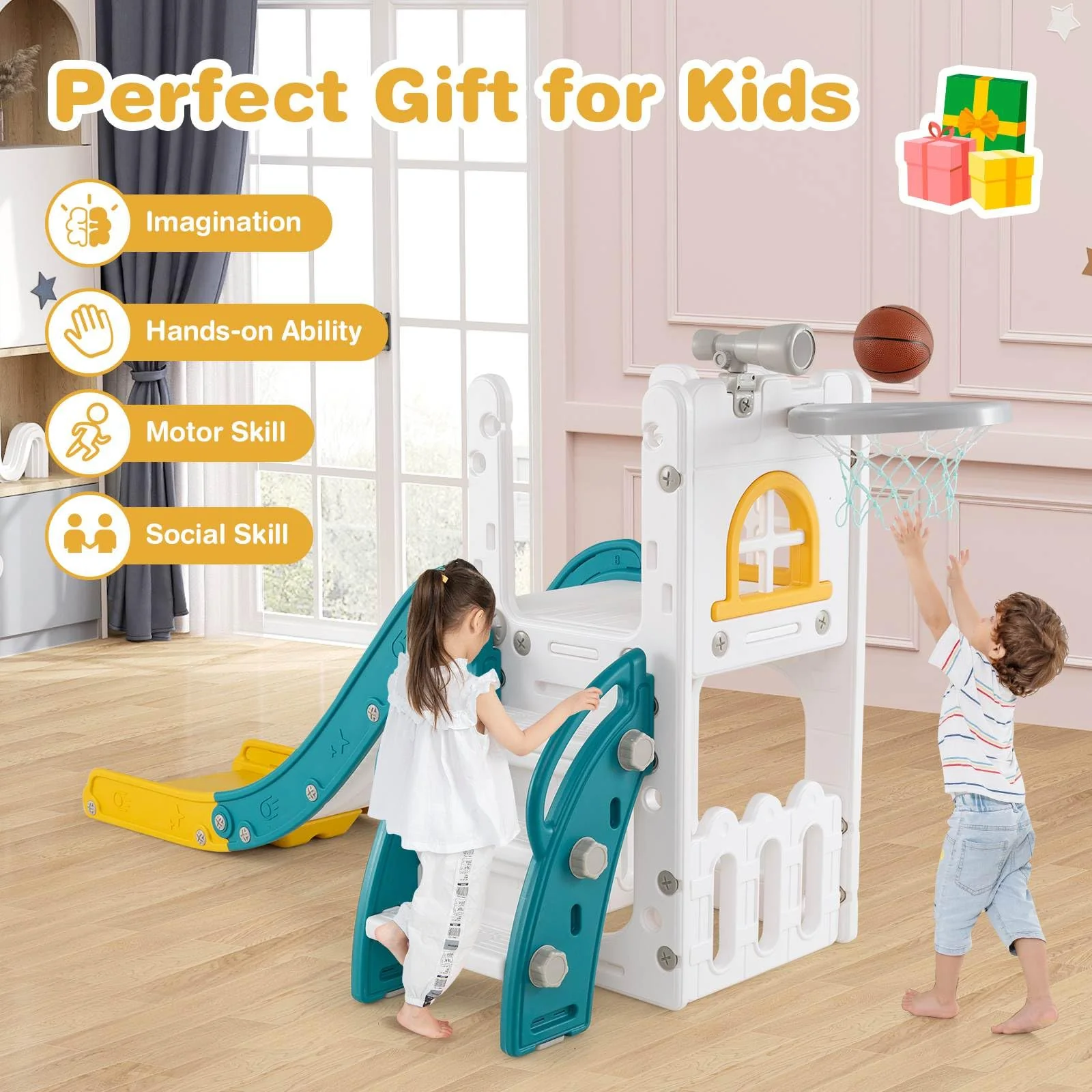 HONEY JOY 6 in 1 L-Shaped Toddle Slide for Toddlers Age 1-3 - Image 9
