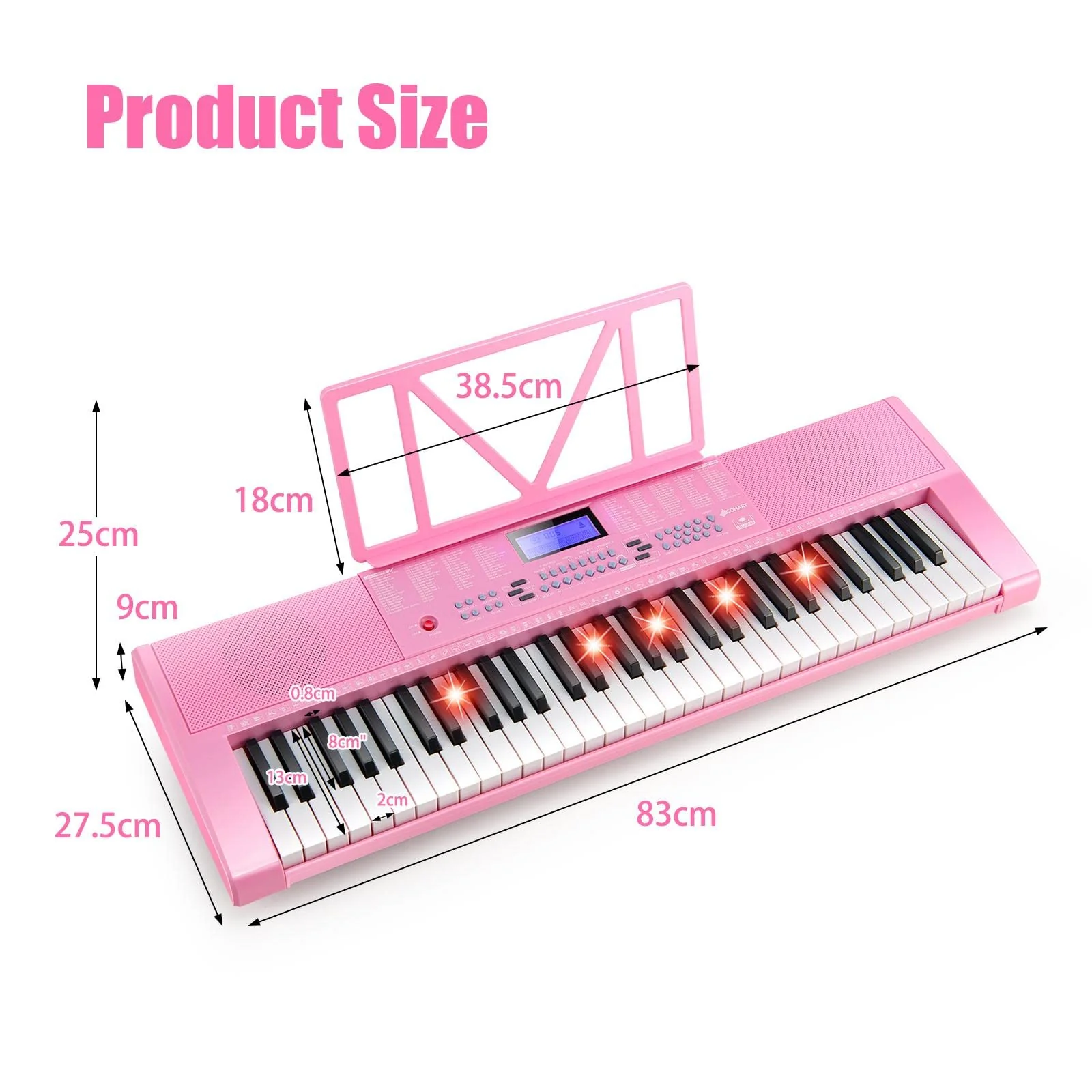 HONEY JOY 61 Key Piano Keyboard, Portable Electronic Keyboard Piano with Lighted Keys, LCD Screen (Pink) - Image 6