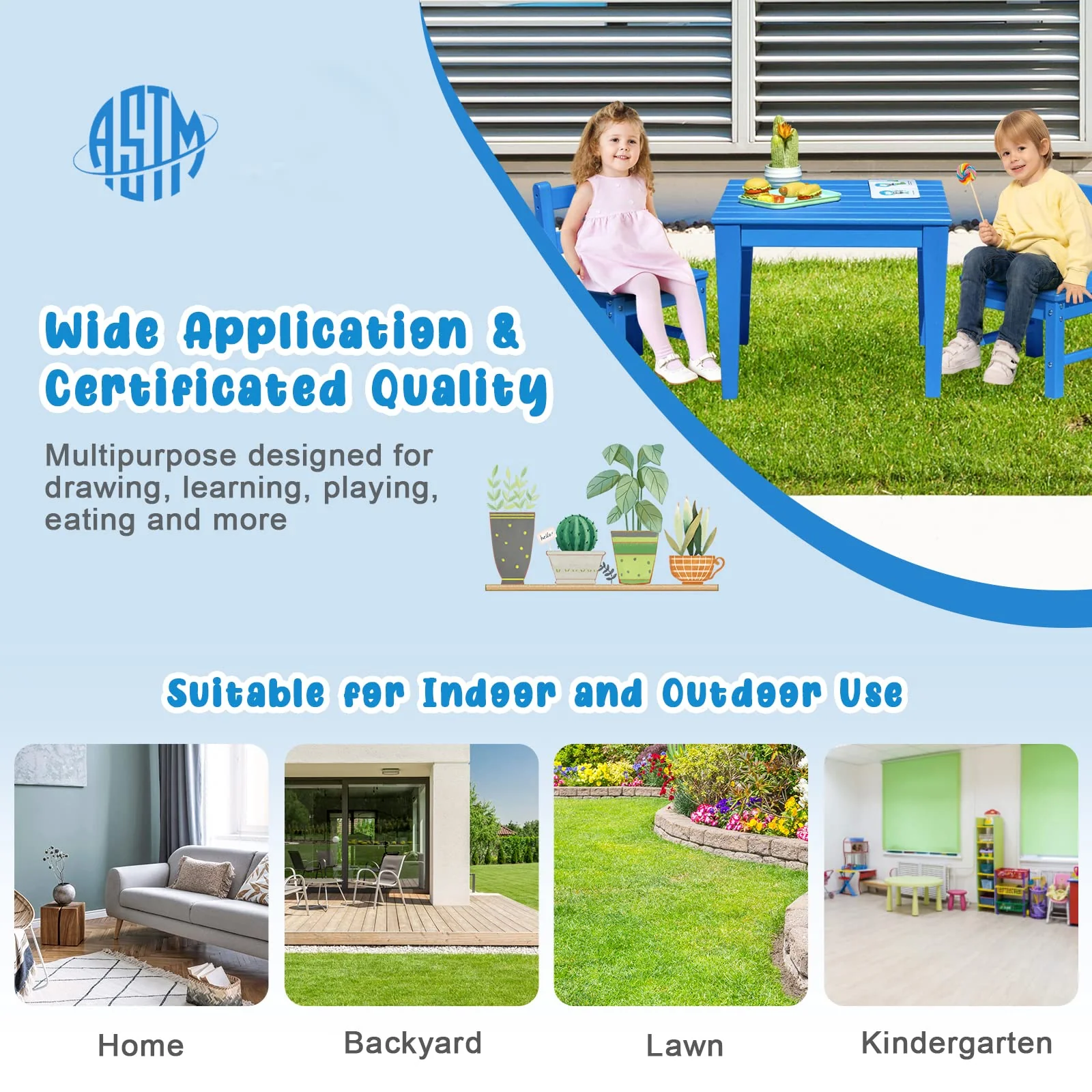 HONEY JOY 64.5 x 64.5 CM Square Kids Table, Weather Resistant Heavy-Duty Toddler Activity Play Table - Image 5