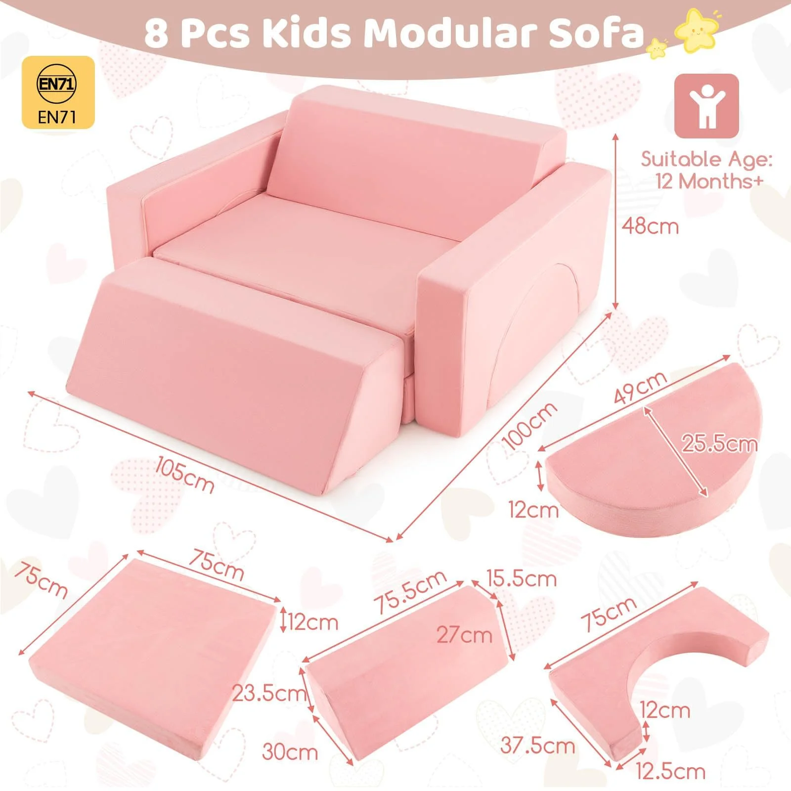 HONEY JOY 8 PCS Kids Play Sofa - Image 3