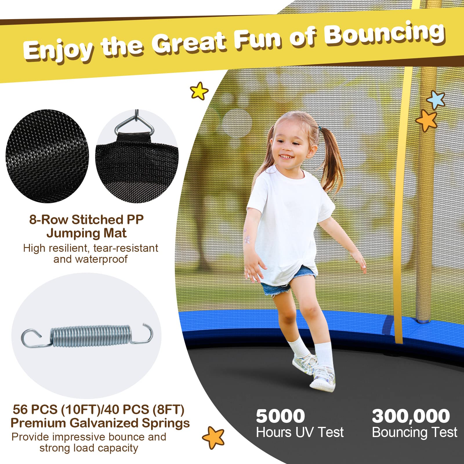 HONEY JOY 8FT Kids Trampoline, Galvanized Steel Frame, Weight Capacity 193KG - Image 3