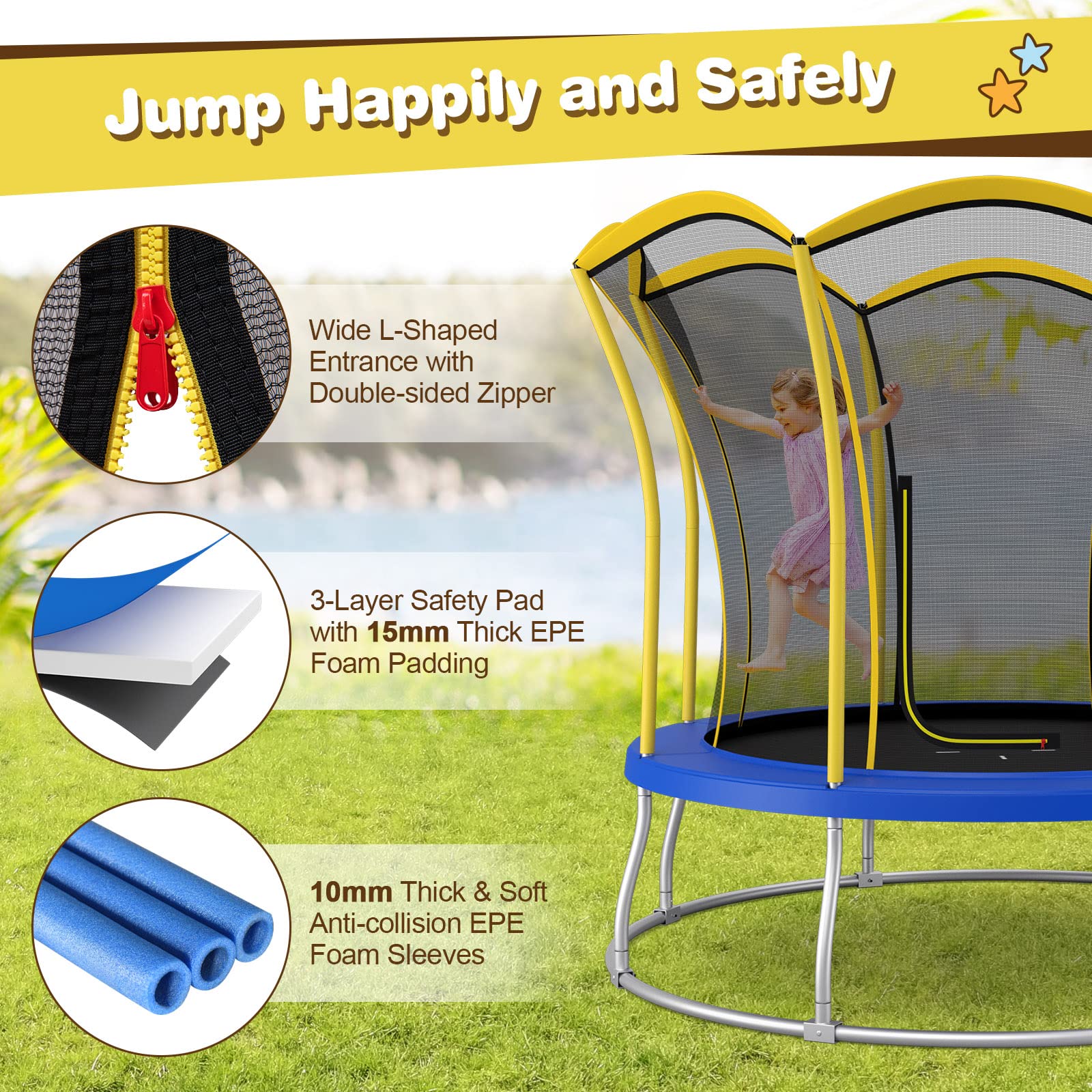 HONEY JOY 8FT Kids Trampoline, Galvanized Steel Frame, Weight Capacity 193KG - Image 4