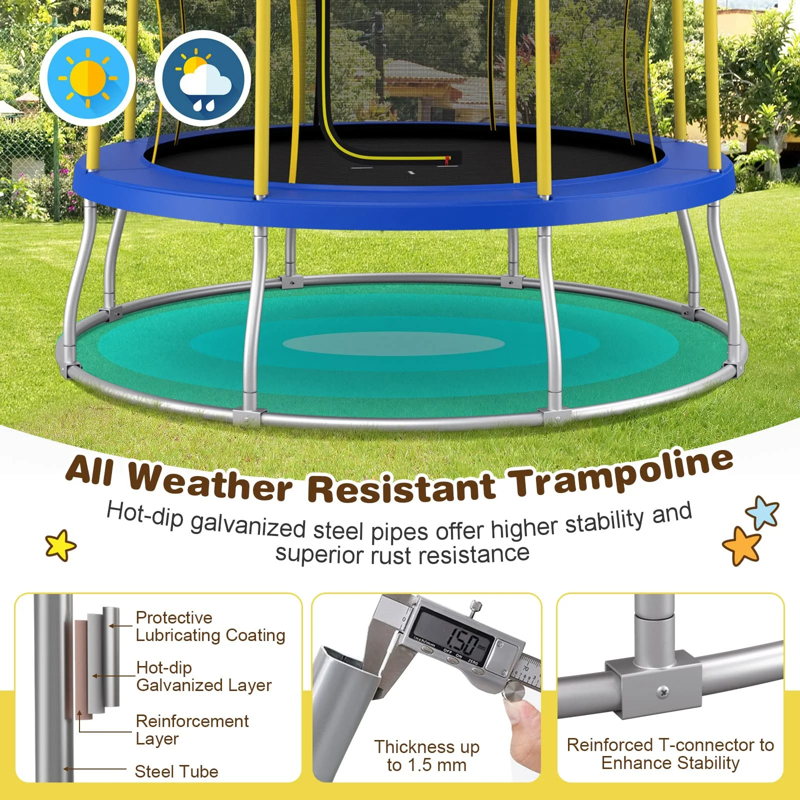 HONEY JOY 8FT Kids Trampoline, Galvanized Steel Frame, Weight Capacity 193KG - Image 5