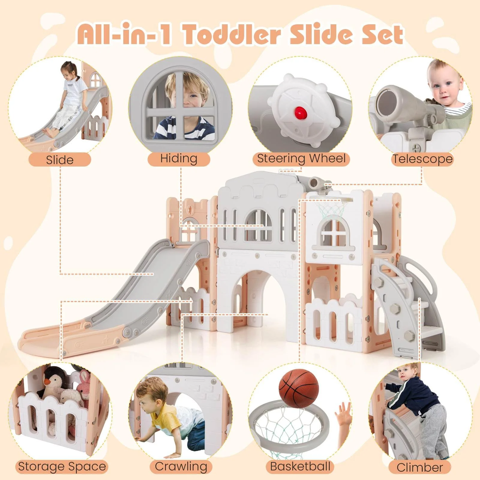 HONEY JOY All in 1 L-Shaped Slide for Toddlers Age 1-3 - Image 3