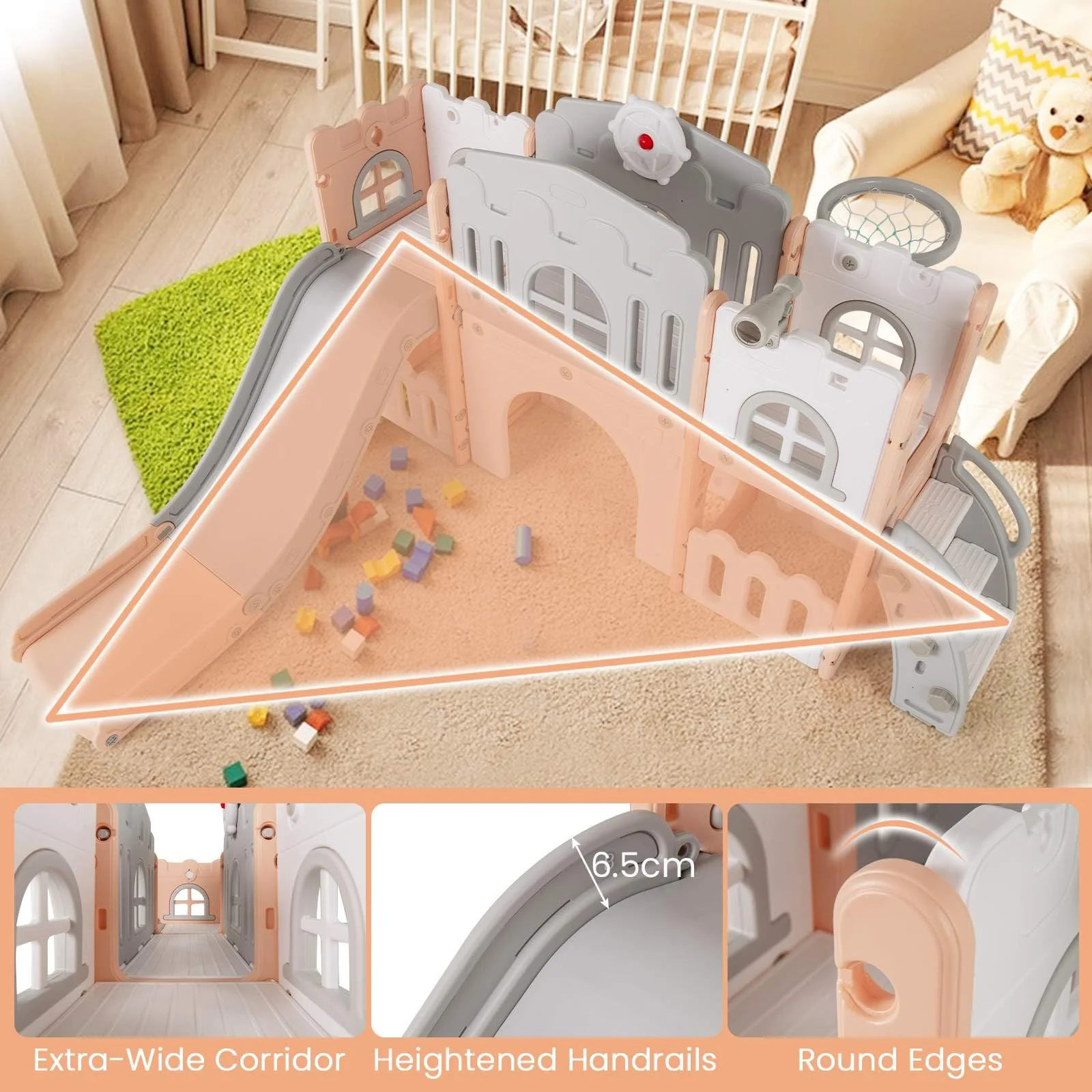 HONEY JOY All in 1 L-Shaped Slide for Toddlers Age 1-3 - Image 5