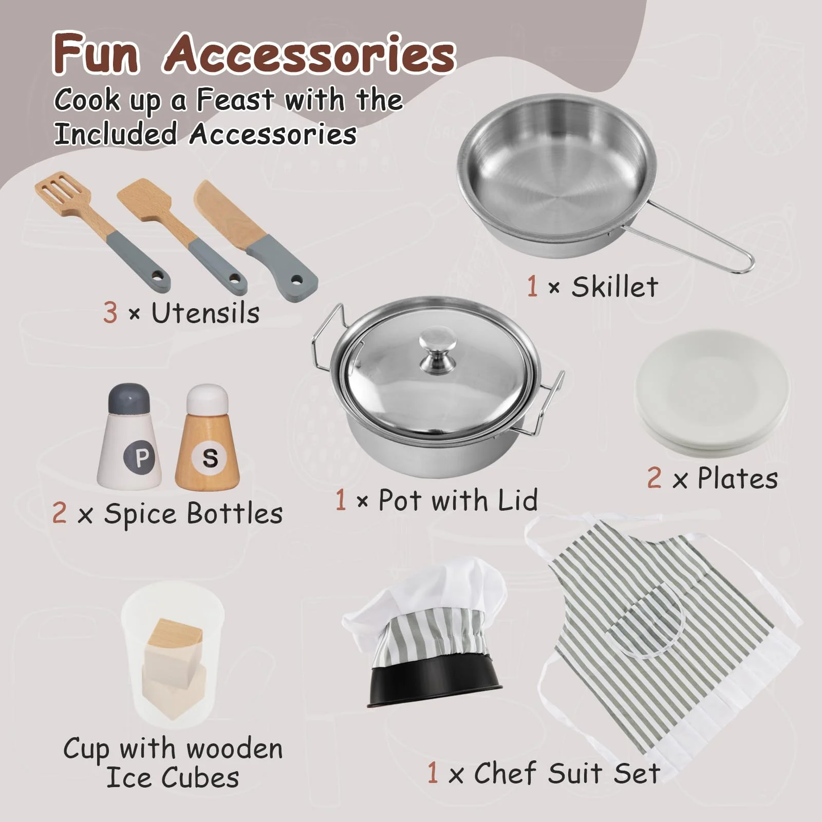 HONEY JOY Corner Play Kitchen, Toddler Kitchen Playset with Ice Maker, Microwave, Oven, Sink, Washing Machine, Towel Rack & Sweet Accessories - Image 5
