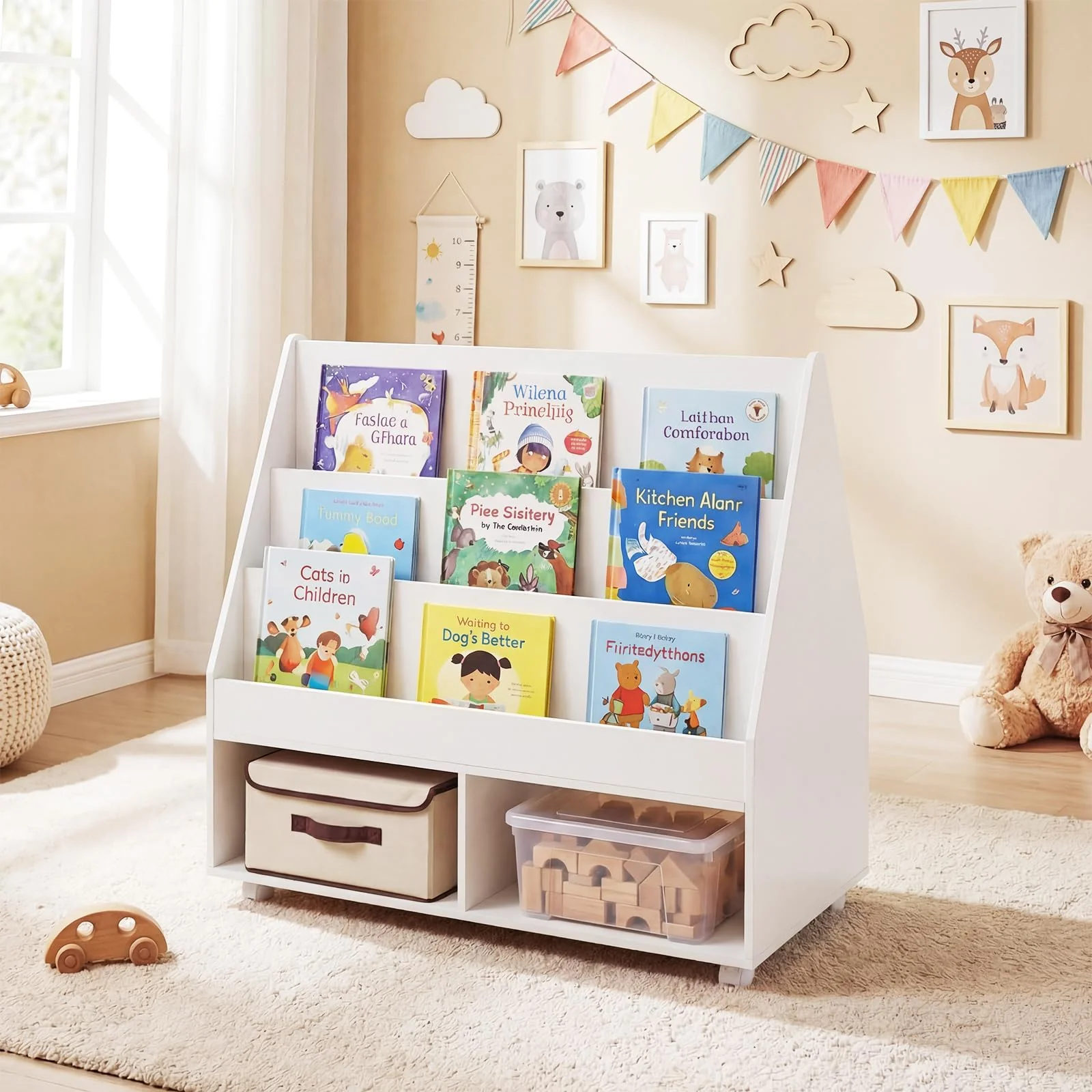 HONEY JOY Double-Sided Kids Bookshelf, Toddler Book Shelf - Image 2