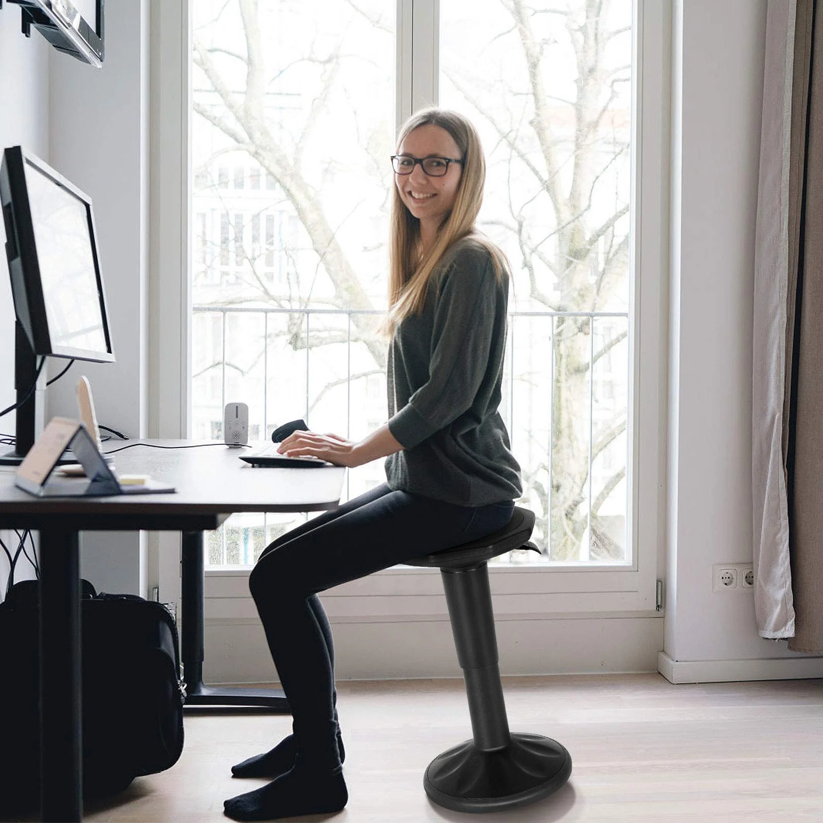 HONEY JOY Ergonomic Wobble Chair with Adjustable Height, Active Learning Stool Sitting Balance Chair for Office/Bar/Home - Image 9