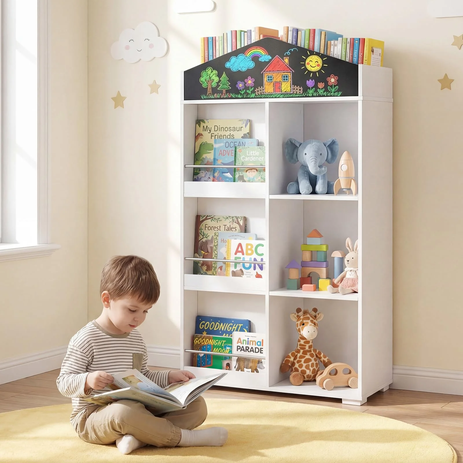 HONEY JOY House Shaped Kids Bookshelf, Toy Storage Organizer - Image 2