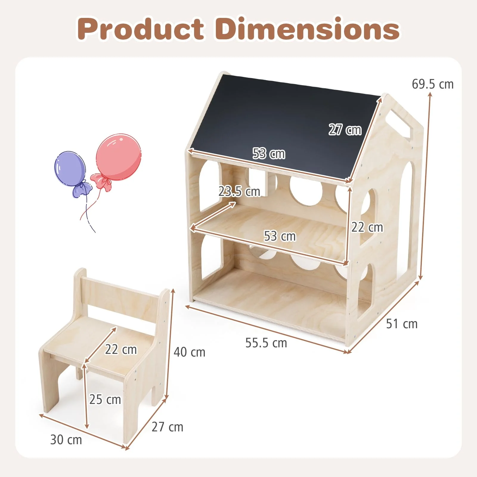 HONEY JOY House-Shaped Kids' Desk w/Chair, 3-in-1 Toddler Art Table Set - Image 4